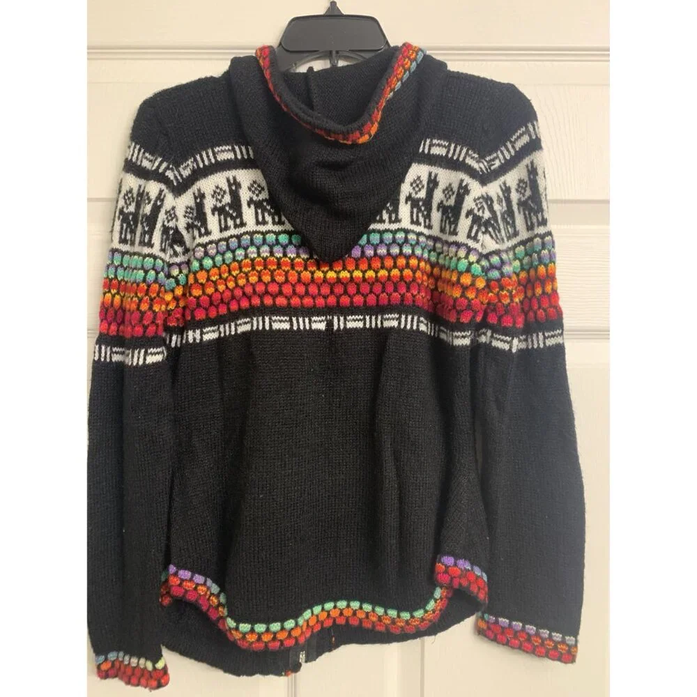 Alpaca‎ Hooded Multicolored Lightweight Sweater Size S